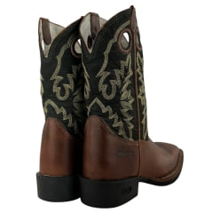 Bota Texana Masculina Durango Kit Flex Couro Caramelo Escuro Cano Preto Com Bordado Creme