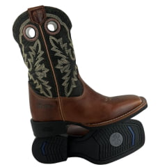 Bota Texana Masculina Durango Kit Flex Couro Caramelo Escuro Cano Preto Com Bordado Creme