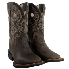 Bota Texana Masculina Durango Kit Flex Couro Marrom Cano Bordado Em Cru E Marrom