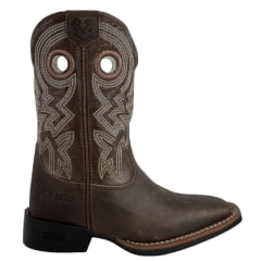 Bota Texana Masculina Durango Kit Flex Couro Marrom Cano Bordado Em Cru E Marrom