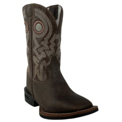 Bota Texana Masculina Durango Kit Flex Couro Marrom Cano Bordado Em Cru E Marrom