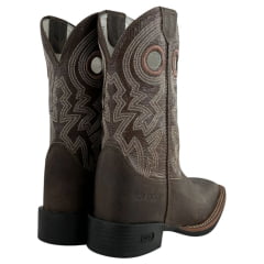 Bota Texana Masculina Durango Kit Flex Couro Marrom Cano Bordado Em Cru E Marrom