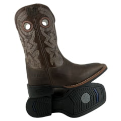 Bota Texana Masculina Durango Kit Flex Couro Marrom Cano Bordado Em Cru E Marrom