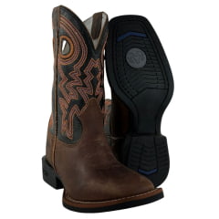 Bota Texana Masculina Durango Kit Flex Couro Marrom Cano Preto Com Bordado Laranja Branco E Vermelho Bota Texana Masculina Durango Kit Flex Couro Marrom Cano Preto Com Bordado Laranja Branco E Vermelho