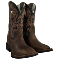 Bota Texana Masculina Durango Kit Flex Couro Marrom Cano Preto Com Bordado Laranja Branco E Vermelho