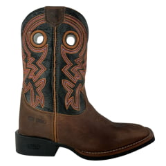 Bota Texana Masculina Durango Kit Flex Couro Marrom Cano Preto Com Bordado Laranja Branco E Vermelho