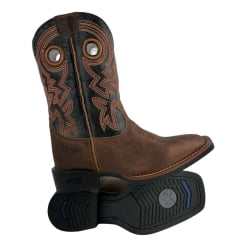 Bota Texana Masculina Durango Kit Flex Couro Marrom Cano Preto Com Bordado Laranja Branco E Vermelho