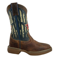 Bota Texana Masculina Durango Tougher Saloon White Mustang Couro Marrom/Azul Bordado Creme Estrela Vermelha