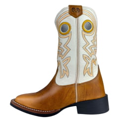 Bota Texana Masculina Durango Bico Quadrado Canela Marrom Cano Branco Laranja
