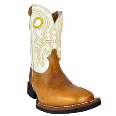 Bota Texana Masculina Durango Bico Quadrado Canela Marrom Cano Branco Laranja