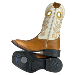 Bota Texana Masculina Durango Bico Quadrado Canela Marrom Cano Branco Laranja