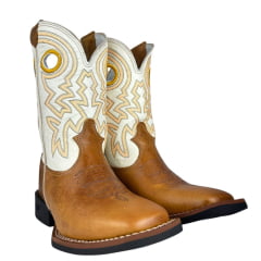 Bota Texana Masculina Durango Bico Quadrado Canela Marrom Cano Branco Laranja