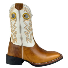 Bota Texana Masculina Durango Bico Quadrado Canela Marrom Cano Branco Laranja