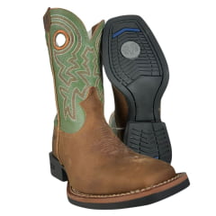 Bota Texana Masculina Durango Bico Quadrado Cano Verde Bordado