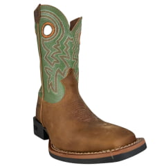 Bota Texana Masculina Durango Bico Quadrado Cano Verde Bordado