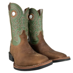 Bota Texana Masculina Durango Bico Quadrado Cano Verde Bordado