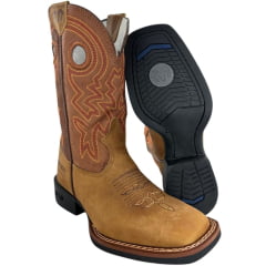 Bota Texana Masculina Durango Bico Quadrado Caramelo Cano Médio Bordado Solado Flex