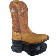 Bota Texana Masculina Durango Bico Quadrado Caramelo Cano Médio Bordado Solado Flex