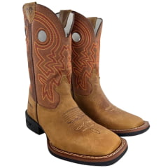 Bota Texana Masculina Durango Bico Quadrado Caramelo Cano Médio Bordado Solado Flex