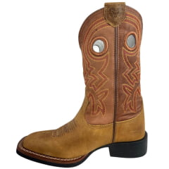 Bota Texana Masculina Durango Bico Quadrado Caramelo Cano Médio Bordado Solado Flex