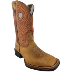 Bota Texana Masculina Durango Bico Quadrado Caramelo Cano Médio Bordado Solado Flex