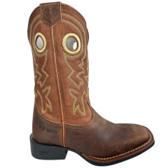 Bota Texana Masculina Durango Bico Quadrado Marrom Cano Médio Bordado Amarelo