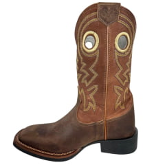Bota Texana Masculina Durango Bico Quadrado Marrom Cano Médio Bordado Amarelo