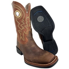 Bota Texana Masculina Durango Bico Quadrado Marrom Cano Médio Bordado Amarelo