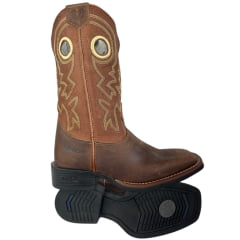 Bota Texana Masculina Durango Bico Quadrado Marrom Cano Médio Bordado Amarelo