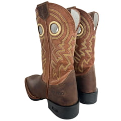 Bota Texana Masculina Durango Bico Quadrado Marrom Cano Médio Bordado Amarelo