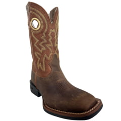 Bota Texana Masculina Durango Bico Quadrado Marrom Cano Médio Bordado Amarelo