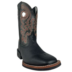 Bota Texana Masculina Durango Bico Quadrado Preta Com Cano Bordado Vermelho