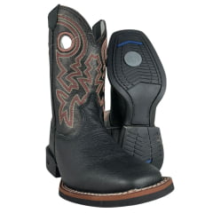 Bota Texana Masculina Durango Bico Quadrado Preta Com Cano Bordado Vermelho