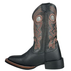 Bota Texana Masculina Durango Bico Quadrado Preta Com Cano Bordado Vermelho