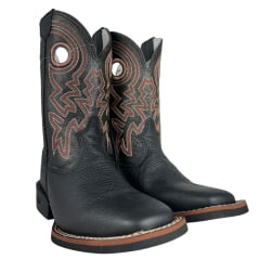 Bota Texana Masculina Durango Bico Quadrado Preta Com Cano Bordado Vermelho