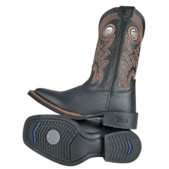 Bota Texana Masculina Durango Bico Quadrado Preta Com Cano Bordado Vermelho