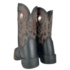 Bota Texana Masculina Durango Bico Quadrado Preta Com Cano Bordado Vermelho