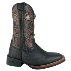Bota Texana Masculina Durango Bico Quadrado Preta Com Cano Bordado Vermelho