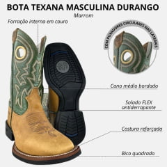 Bota Texana Masculina Durango Cano Verde Com Bordado