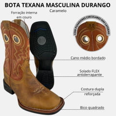 Bota Texana Masculina Durango Caramelo Cano Bordado Amarelo
