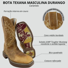 Bota Texana Masculina Durango Caramelo Solado Desenhado Saloon White Mustang