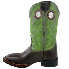 Bota Texana Masculina Durango Couro Marrom Cano Verde Bordado Bico Quadrado Flex