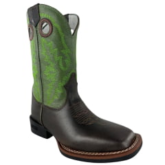 Bota Texana Masculina Durango Couro Marrom Cano Verde Bordado Bico Quadrado Flex