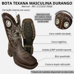 Bota Texana Masculina Durango Couro Med Dog Café Com Bordado Cru Bico Quadrado Diamond Jumpx REF: 2123202130DJX