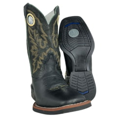 Bota Texana Masculina Durango Couro Preto Cano Bordado Solado Cost Gel Preto Ref 120225G2P