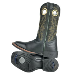 Bota Texana Masculina Durango Couro Preto Cano Bordado Solado Cost Gel Preto Ref 120225G2P