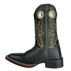 Bota Texana Masculina Durango Couro Preto Cano Bordado Solado Cost Gel Preto Ref 120225G2P