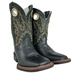 Bota Texana Masculina Durango Couro Preto Cano Bordado Solado Cost Gel Preto Ref 120225G2P