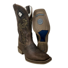 Bota Texana Masculina Durango Couro Prime Med Dog 2 Bico Quadrado Cost Gel REF: 1220242121G2L