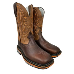 Bota Texana Masculina Durango Couro Red Dog Bronze Bordado Laranja Bico Quadrado Work Preto Faixa Laranja RF: 2225207222WKP